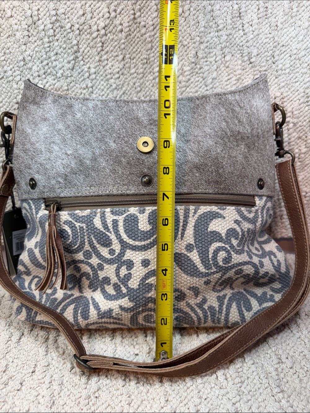 Myra Flourish Bag Gray & Brown Patterned Crossbody Shoulder Bag - Picture 8 of 8